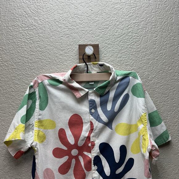 Free Assembly Seersucker Camp Shirt Kids XL 14/16 Floral Paint Splat - Picture 2 of 9